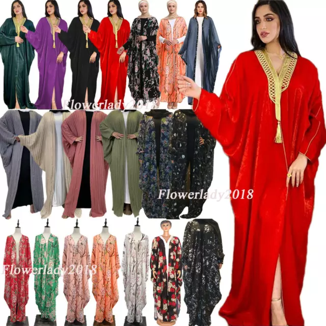 Muslim Women Open Abaya Kimono Cardigan Kaftan Dress Islamic Caftan Robe Ramadan