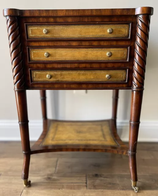 Maitland Smith 3 Drawer Leather & Mahogany Side Table or Chest