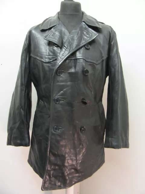 VINTAGE WW2 SWEDISH Officers Heavy Leather Trench Coat Jacket Size L ...
