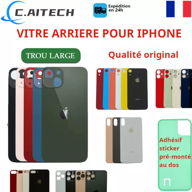 Vitre Arriere Iphone 8 X Xr Xs 11 12 13 14 Pro Max Logo Ce Adhesif Gros Trou