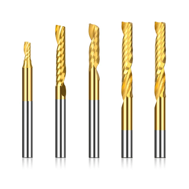 10Pcs Spiral End Mill O Flute Upcut 1/8'' Shank CNC Milling Cutter Ti Coated