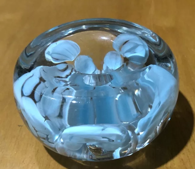 Joe Zimmerman  Stamped Paperweight, Light Blue Floral Bubble Candle Holder?