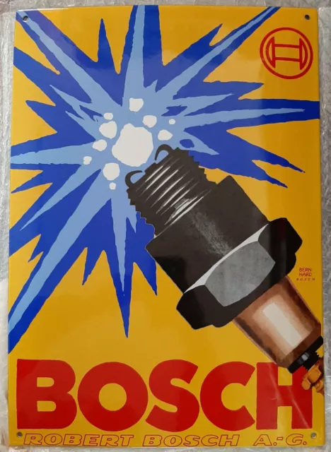 Cartello Pubblicitario Smaltato Candele Robert BOSCH - ORIGINALE 28 x 40 cm NEW