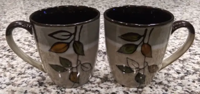 Set of 2 Pfaltzgraff Mugs "Rustic Leaves" 12-oz Stoneware Coffee Tea Cups EUC
