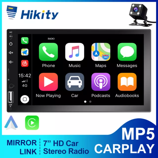 7" Double 2DIN Head Unit Car Stereo MP5 Player Apple Carplay BT Radio FM/USB/AUX