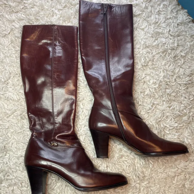 Vintage RARE Salvatore Ferragamo Carla Womens Size 8.5 AA Tall Brown Leather