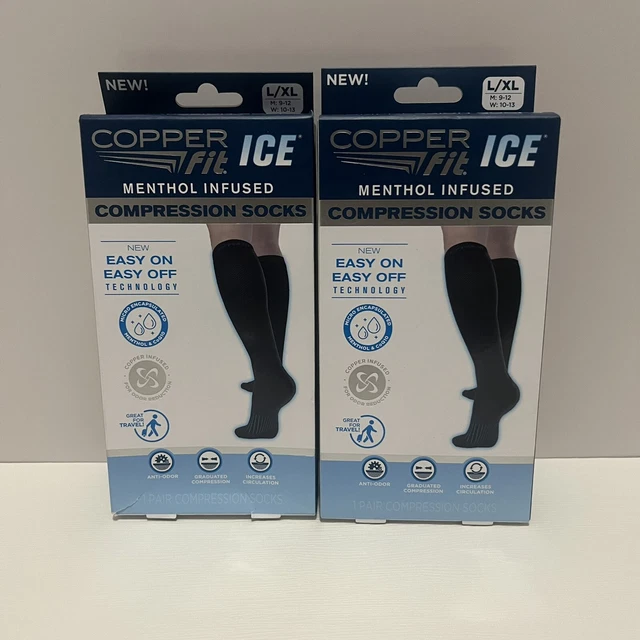COPPER FIT ICE Menthol Infused Compression Socks Black L/XL Unisex (2PK