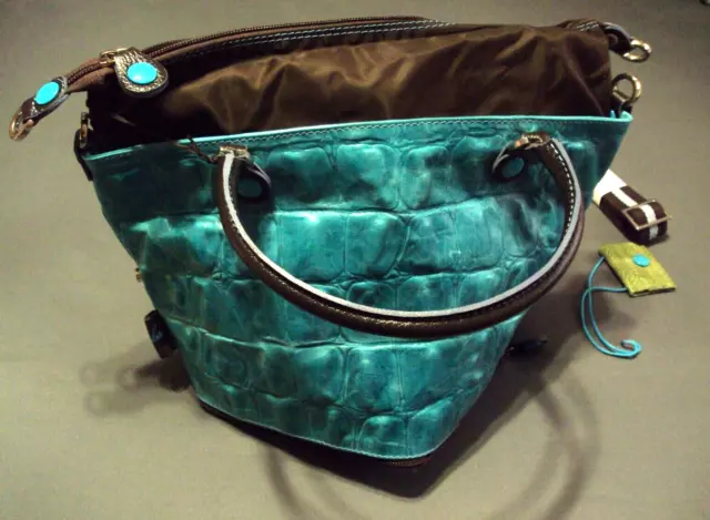 LORO PIANA Rare Brown Double Pochette Cocco Wallet Clutch Bag Made in Italy