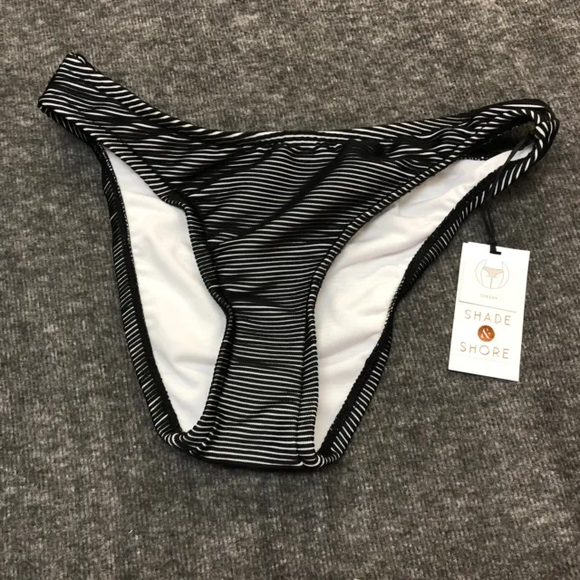 Shade & Shore Cheeky Black & White Striped Bikini Bottom Size Small (4-6) NWT