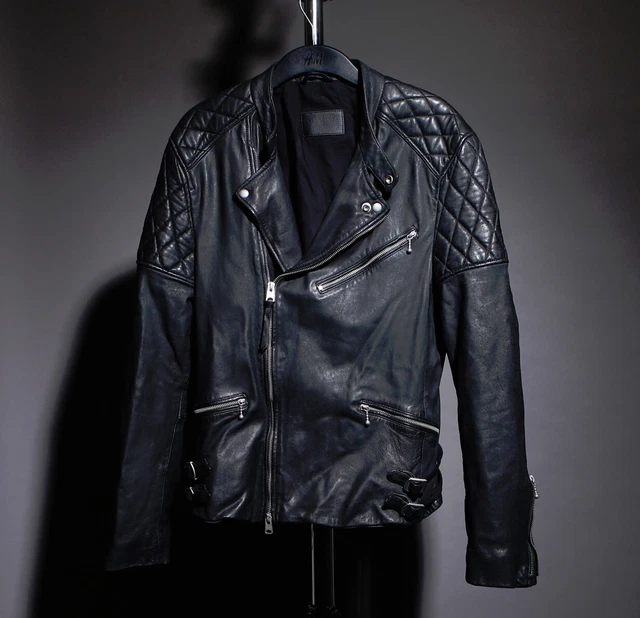 ALL SAINTS Mens Black Leather Jacket Biker Extra Large Size XL Allsaints