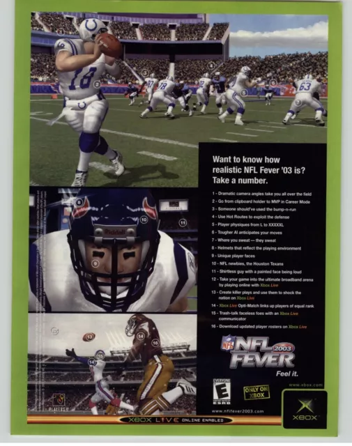 NFL Fever 2002 Original Xbox Print Ad/Poster Official Peyton Manning Football NFL Fever 2002 Original Xbox Print Ad/Poster Official Peyton Manning Football