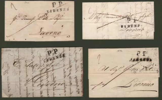 TOSCANA. 4 lettere in PORTO PAGATO per Livorno del 1833,1836, 1840 e 1844.