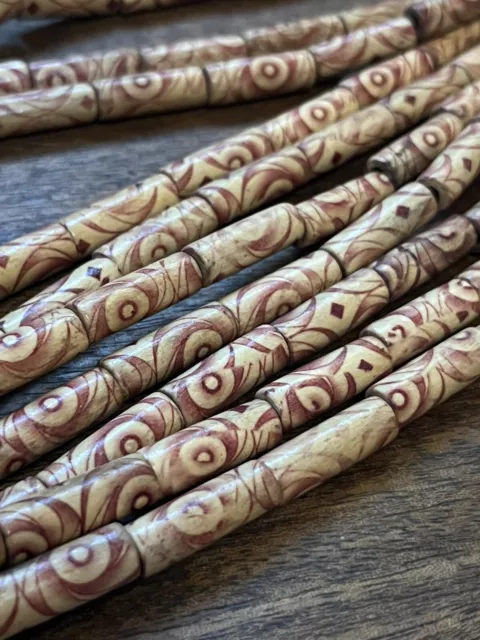 20 Inch Strand Vintage Painted Wood Loose beads Festival Boho 70s  Style