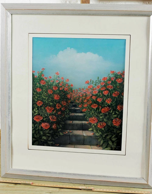 Walter Heckmann 1929-1994 Pastel Acrílico Pintura Junio Cuadro Rosas Rosenmeer