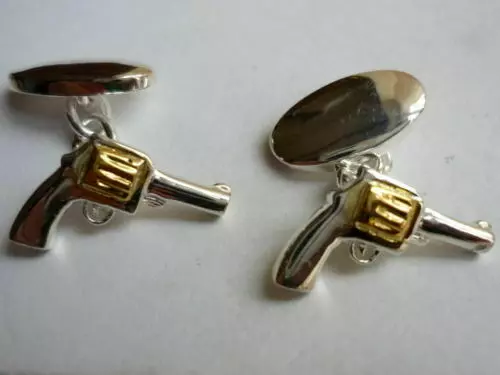 Stunning Sterling Silver Pistol Gun Designer Cufflinks New & Cased