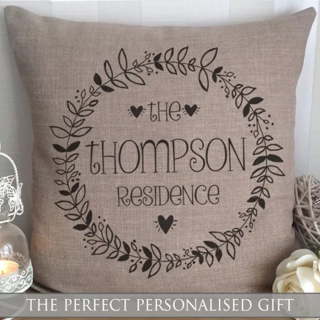 Personalised Surname Residence Canvas Cushion Anniversary Wedding New Home Gift