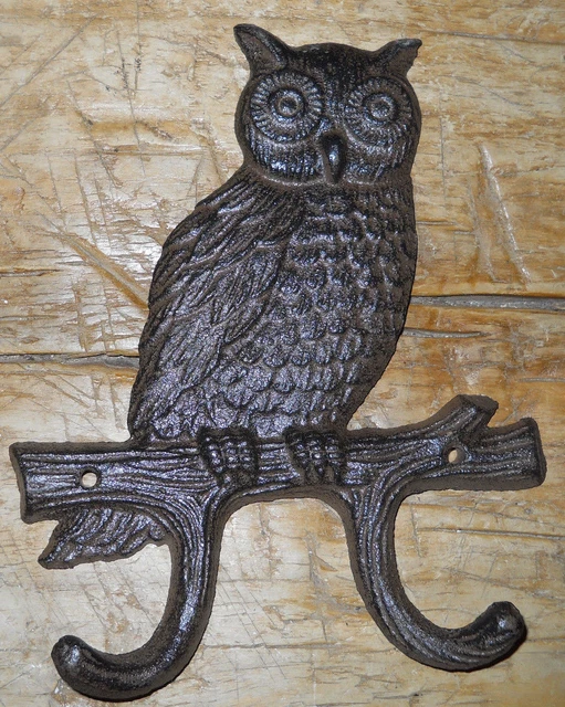 Cast Iron HOOT OWL Towel Hanger Coat Hooks Hat Hook, Key Rack Home Garden Decor