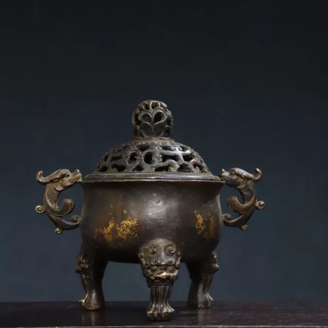 Old Collection Treasure Copper Tuo Jin [Double Eared Beast] Incense Burner