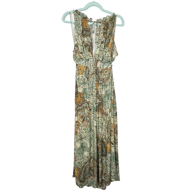 sachin and babi light blue dress ZARA MAXI DRESS Green Paisley Cut Out V-neck Boho Floaty Holiday Size L  £24.99