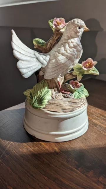 Milano Porcelain Sculpture by Eda MANN Floral White Dove Music Box