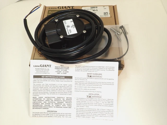 Little Giant RS-5 599010 NO Mechanical Float Switch 230VAC 8' Cord