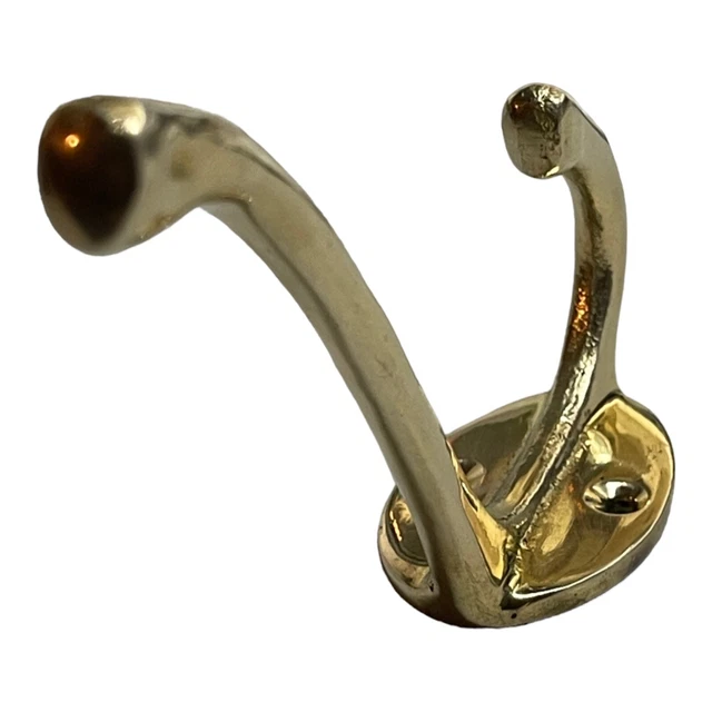 Antique Solid Brass Capri Large Wall Hat and Coat Double Hook / Bath Towel Hook