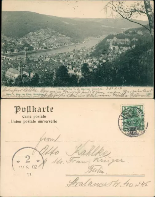Ansichtskarte Heidelberg Panorama-Ansicht Gesamtansicht Stadt mit Neckar 1902