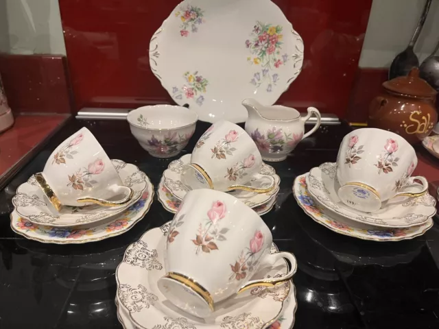 Very pretty mismatch china tea set for four