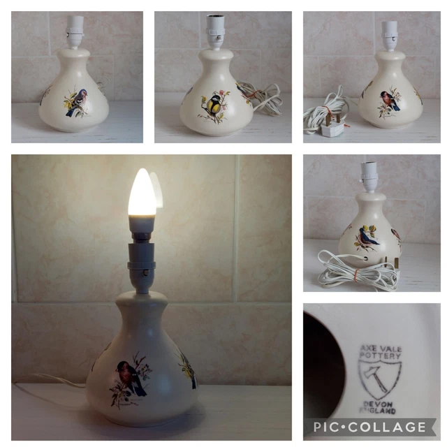 Axe Vale Pottery Devon Cream Ceramic Birds Lamp Base Cottagecore Interior Retro