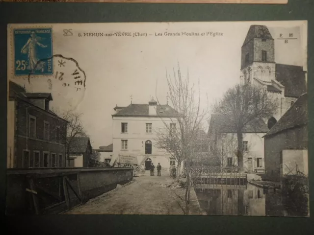 CPA carte postale ancienne Mehun sur yèvre cher moulin de l'église .