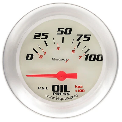 Equus 2-5/8 Dia Oil Pressure Gauge Silver 0-100psi - E8464