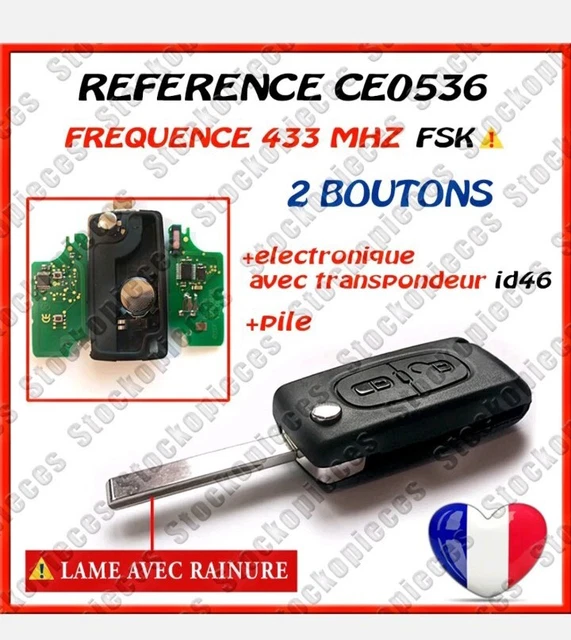 Clé Vierge CE0536 ID46 - Compatible Peugeot 207 307 308 - Double Bouton ASK