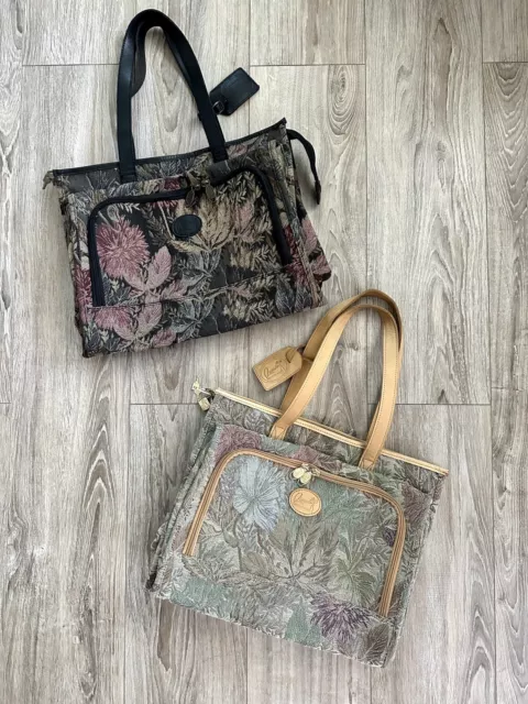 Set of 2 Ricardo Beverly Hills Tapestry Carpet Tote Bag Large Floral Travel Bag