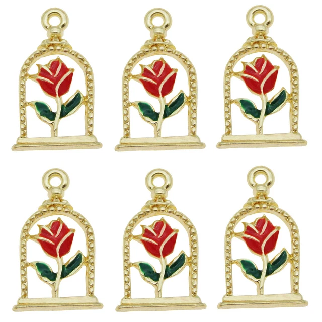 20Stk Gold Emaille  Legierung Rot Rose Blume Anhänger Charme Schmuck DIY Zubehör