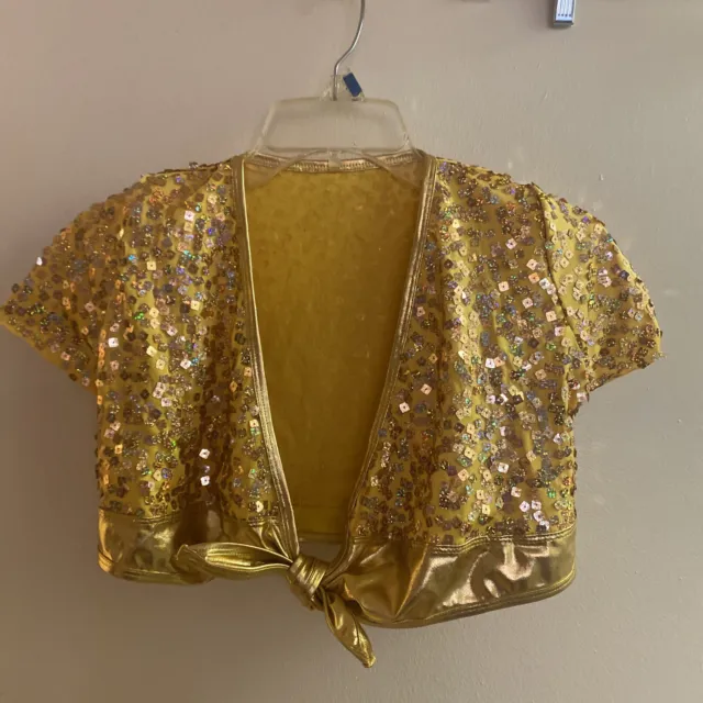 Liberts Girls Gold Sequin Dance Top W/ Tie Front Child L Large