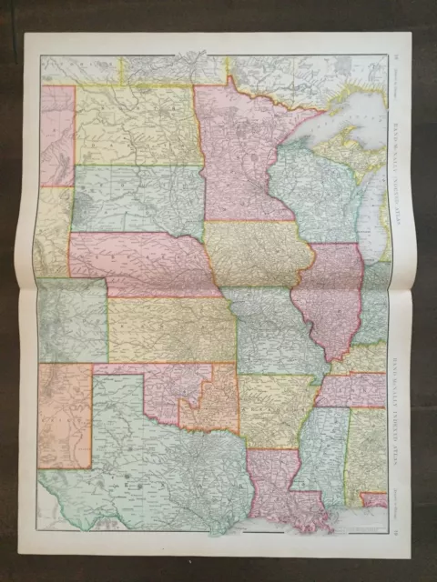 Large 21" X 28" COLOR Rand McNally Map of the Middle Section of the U.S.  (1905)