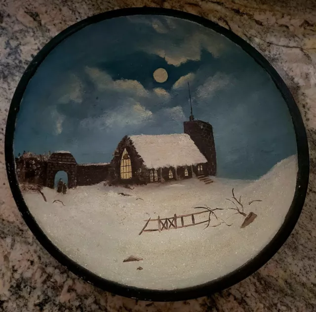 Primitive Vintage Turned Wood Dough Bowl Hand Painted folk art 12"
