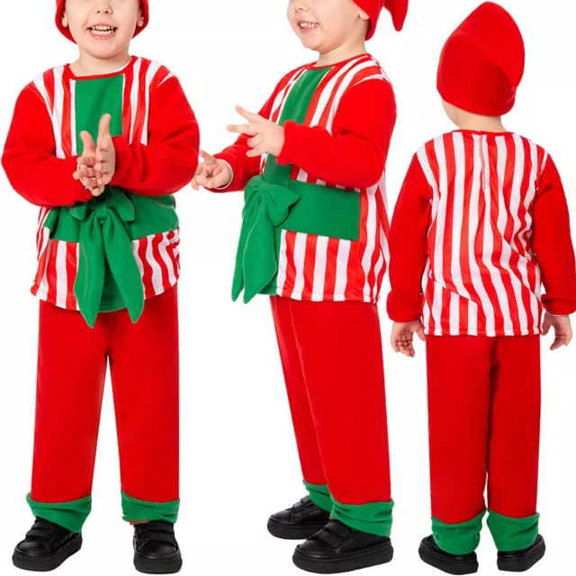 Child Christmas Outfit Color Contrast Stripes Birthday Fancy Dress-Up 3Pcs