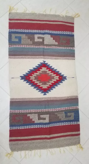 Vintage  Hand Woven Mexican WOOL Rug Wall Hanging 30"x 58"