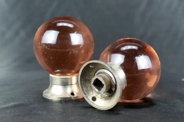 Vintage Victorian Glass Door Knob: Light Orange Glass Ball Knobs (2 Pcs)