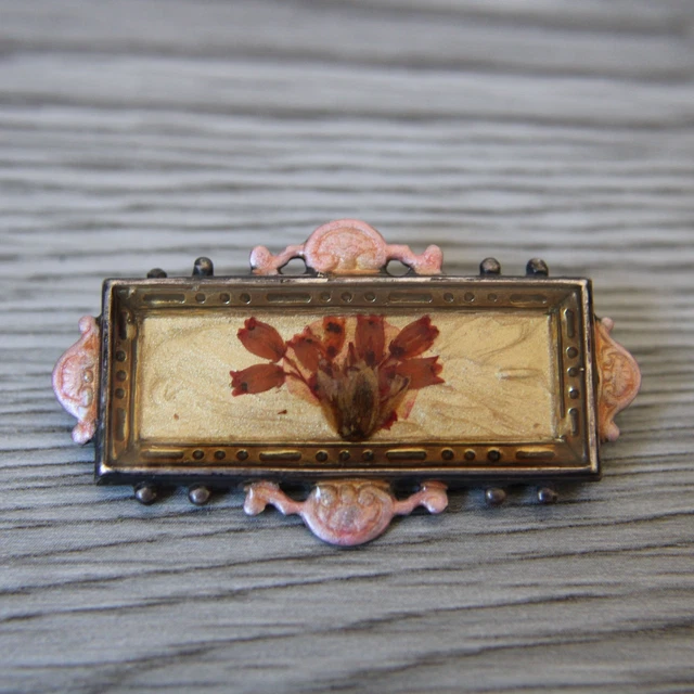 Ancienne Broche En Argent Massif Filigrané & Art Nouveau Vers