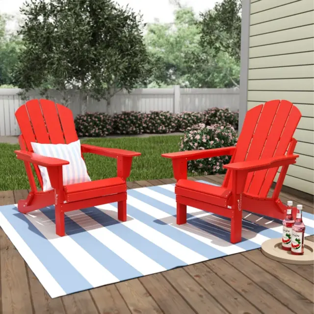 Set of 2 Folding Adirondack Chair Patio Outdoor Poly Material Fire Pit Chair