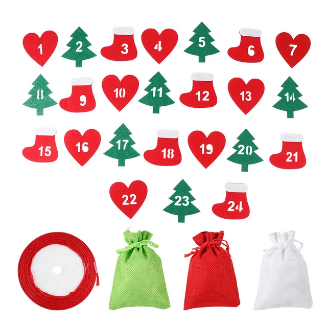 24 piezas calendario de cuenta regresiva de Navidad colgar bolsa de regalo conjunto cordón caramelo