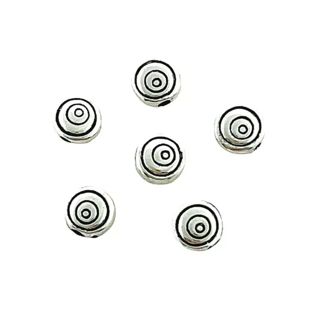 30 Tibetan Antiqued Silver 6mm Circles Eyes Flat Puffed Round Coin Spacer Beads