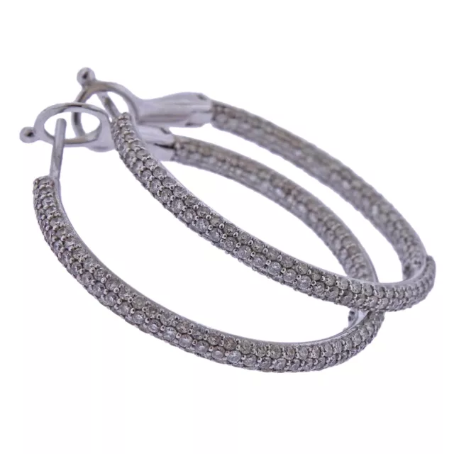 14k White Gold Inside Out Pave 1.80ctw Diamond Hoop Earrings