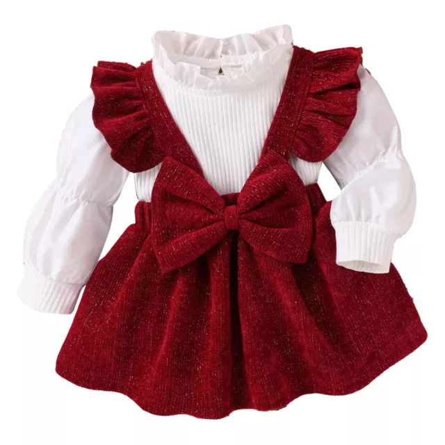 Neugeborenes Baby Mädchen Kleidung Säugling Shirt Schleife Hosenträger Kleid Outfit Springschirm