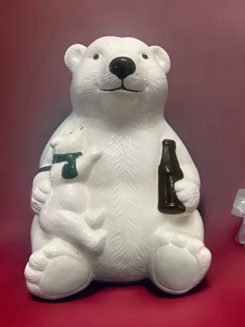 Coca Cola Christmas Polar Bear Vintage Cookie Jar  No Hat/Jar Lid