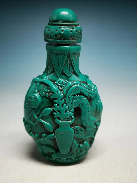 Old Nice Chinese Turquoise Hand Carved Vase Flower Pattern Snuff Bottle Y52