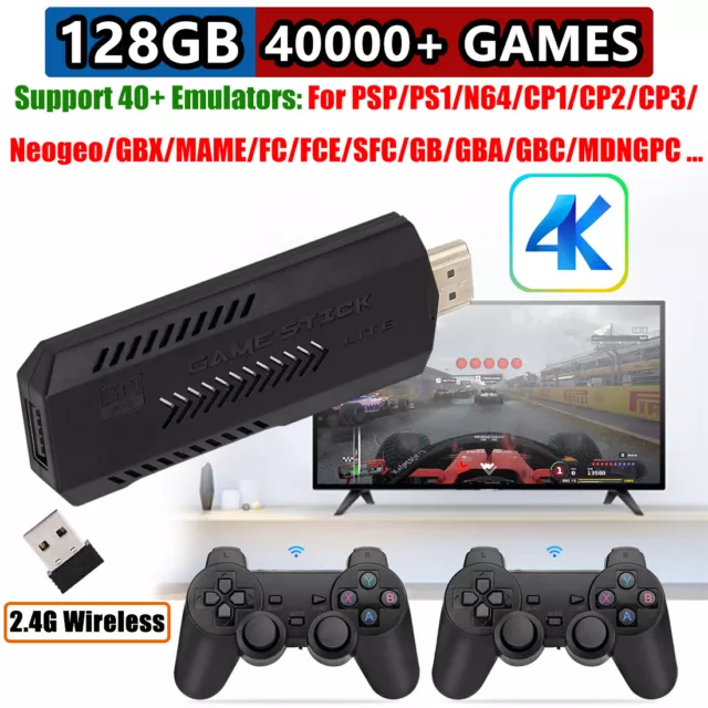 4K HD TV Video Game Console 128GB 41000 Games Stick 2.4G Wireless 2x Gamepads