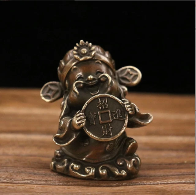 3.6" Old Chinese Bronze Copper Feng Shui Mammon Money Wealth God Lucky Statue